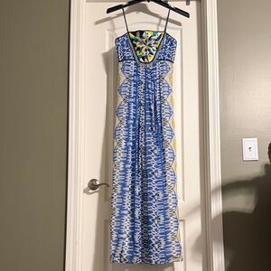 Anthropologie Ranna Gill Blue Geometric Print Maxi Dress Small Resort